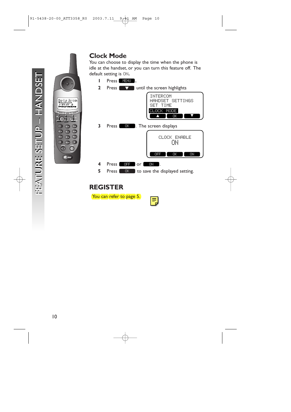 Fea ture setup – handset fea ture setup – handset | AT&T 3358 User Manual | Page 13 / 72