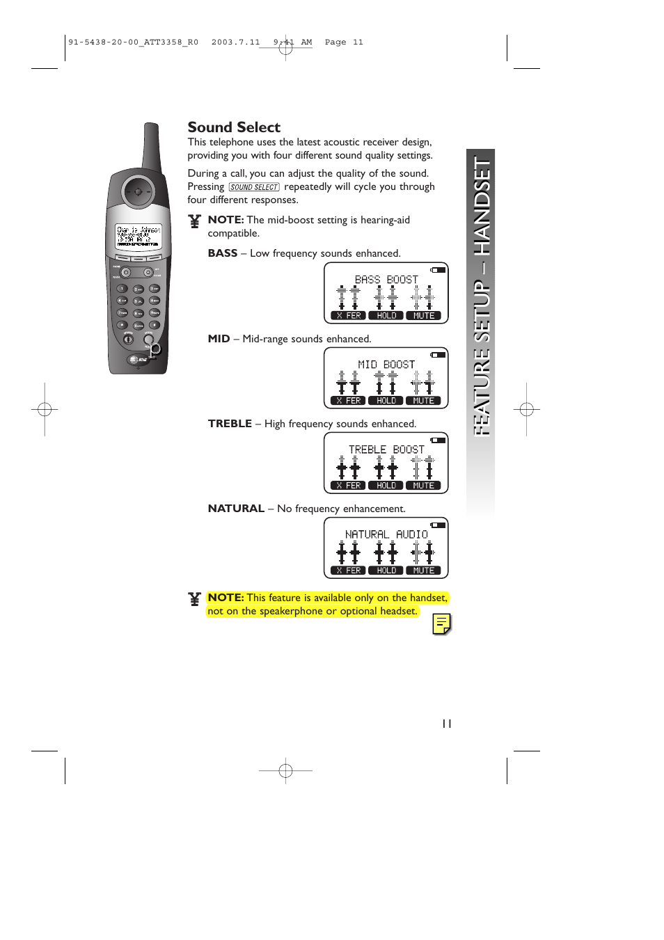Fea ture setup – handset fea ture setup – handset | AT&T 3358 User Manual | Page 14 / 72