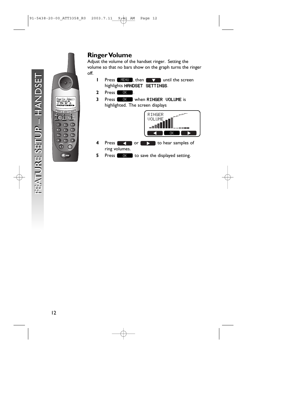 Fea ture setup – handset fea ture setup – handset | AT&T 3358 User Manual | Page 15 / 72