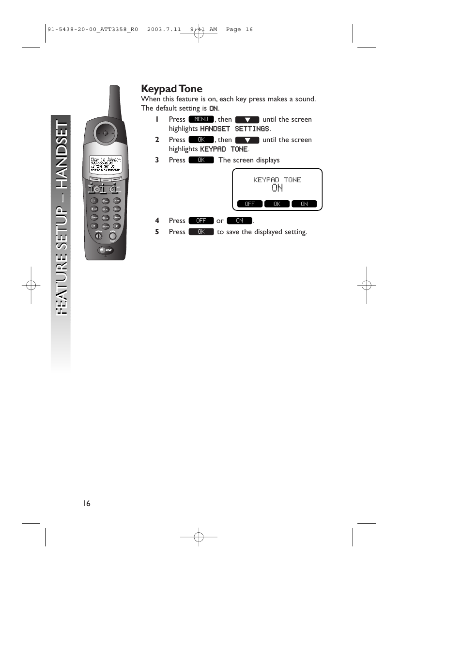 Fea ture setup – handset fea ture setup – handset | AT&T 3358 User Manual | Page 19 / 72