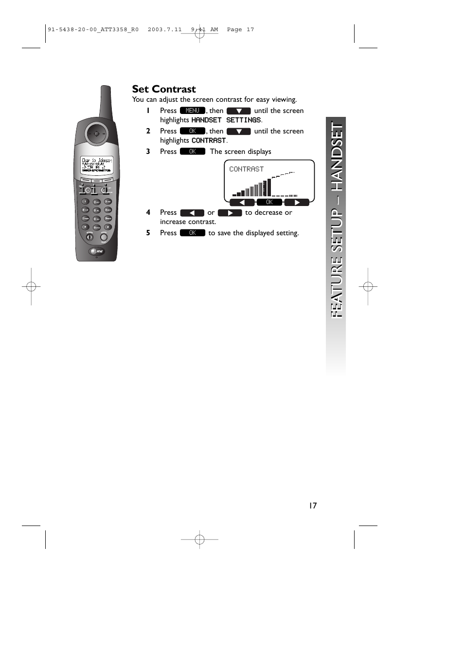 Fea ture setup – handset fea ture setup – handset | AT&T 3358 User Manual | Page 20 / 72