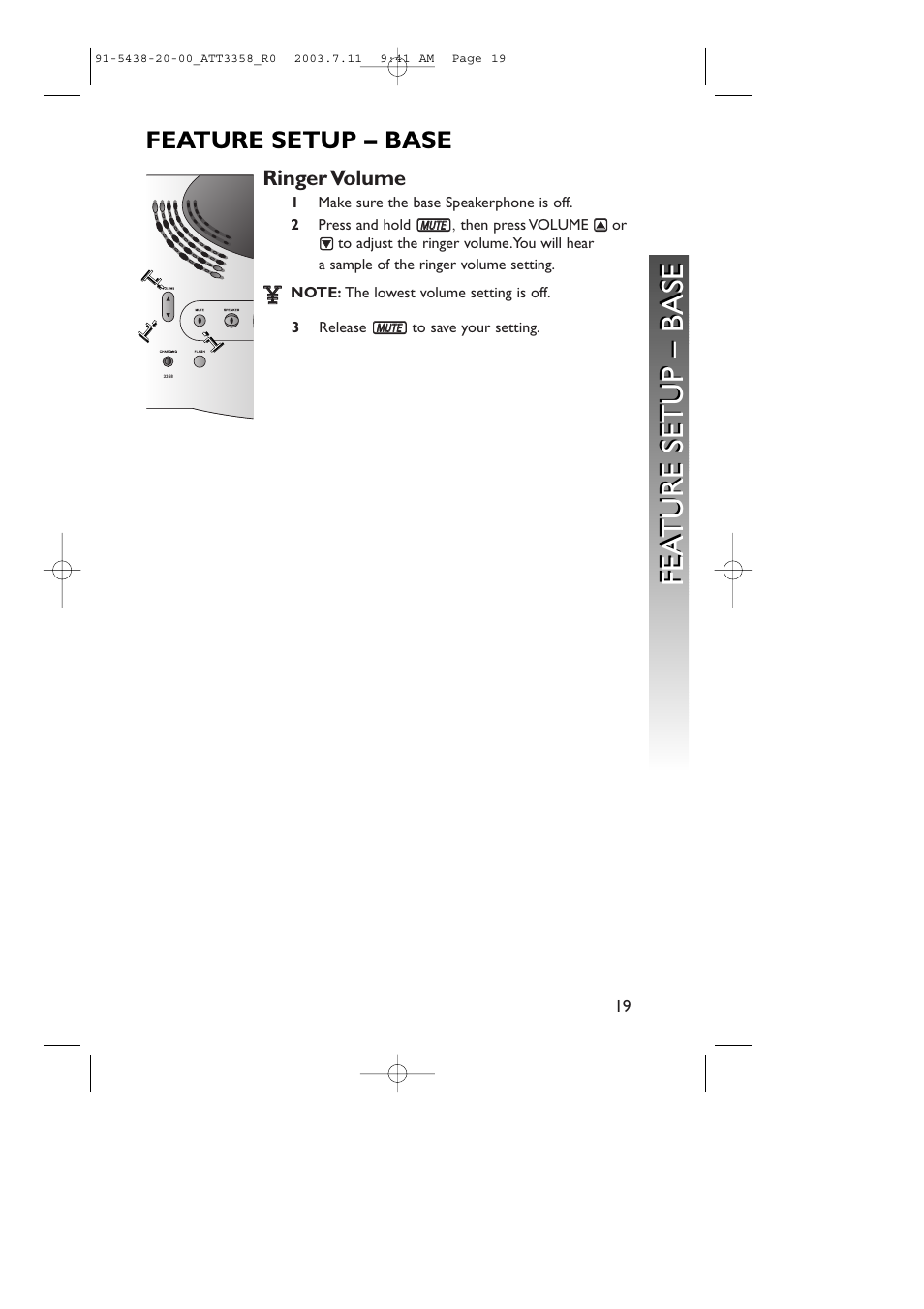 Fea ture setup – b ase fea ture setup – b ase, Ii i i i | AT&T 3358 User Manual | Page 22 / 72