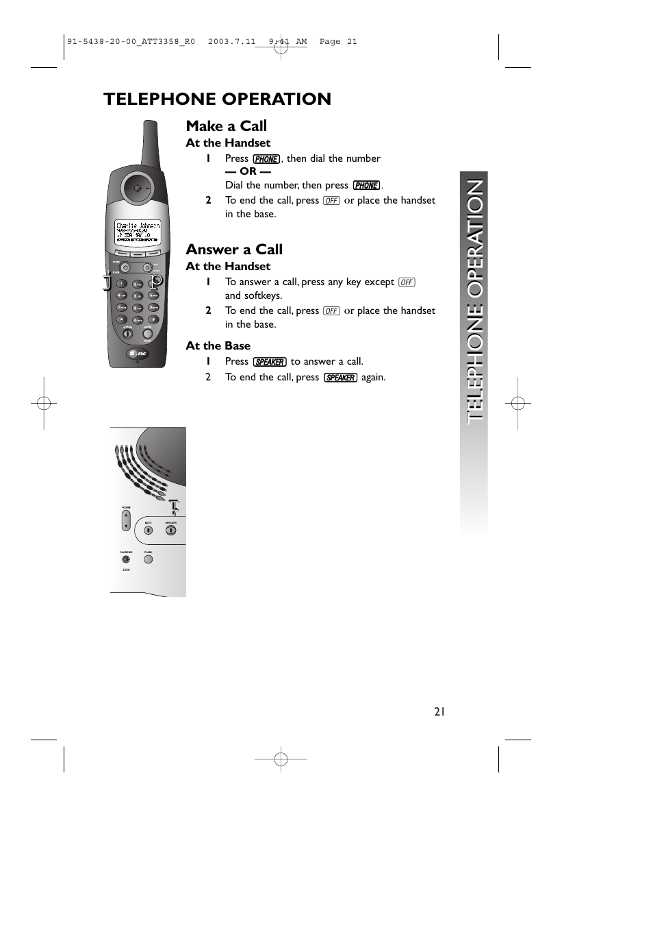Ii i i i, Telephone operation | AT&T 3358 User Manual | Page 24 / 72