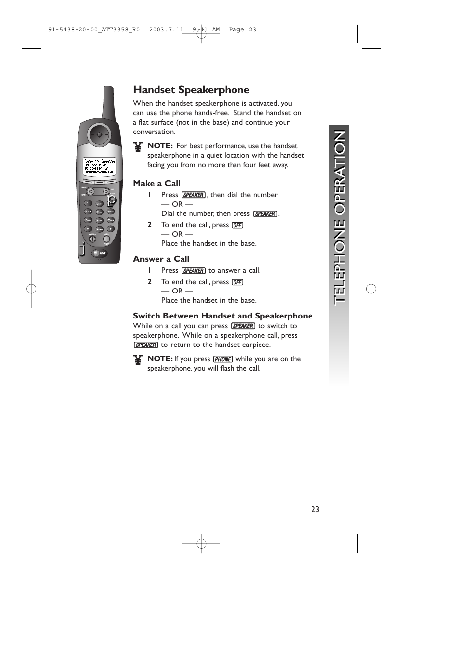 Jtelephone opera tion telephone opera tion, I i i | AT&T 3358 User Manual | Page 26 / 72