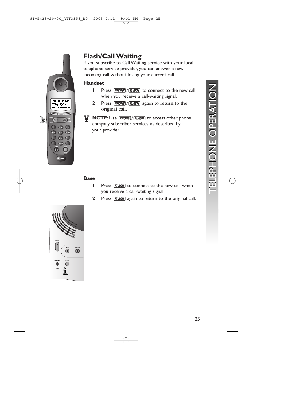 Telephone opera tion telephone opera tion | AT&T 3358 User Manual | Page 28 / 72