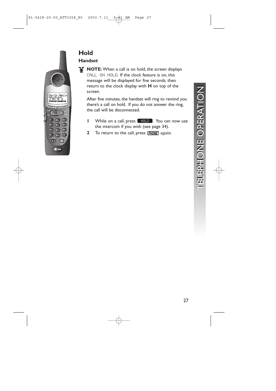 Jtelephone opera tion telephone opera tion | AT&T 3358 User Manual | Page 30 / 72