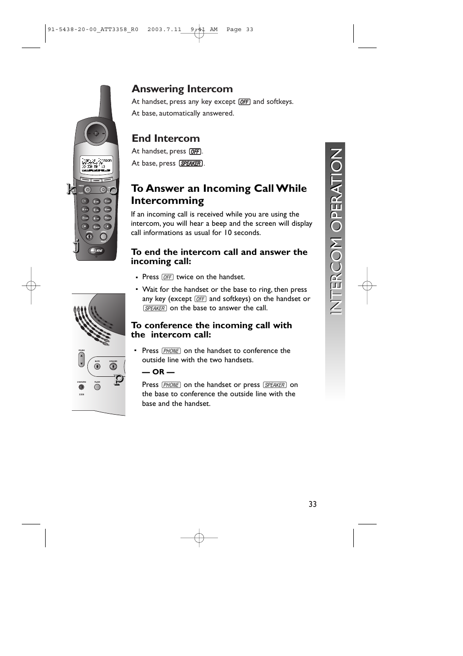 Intercom opera tion intercom opera tion | AT&T 3358 User Manual | Page 36 / 72