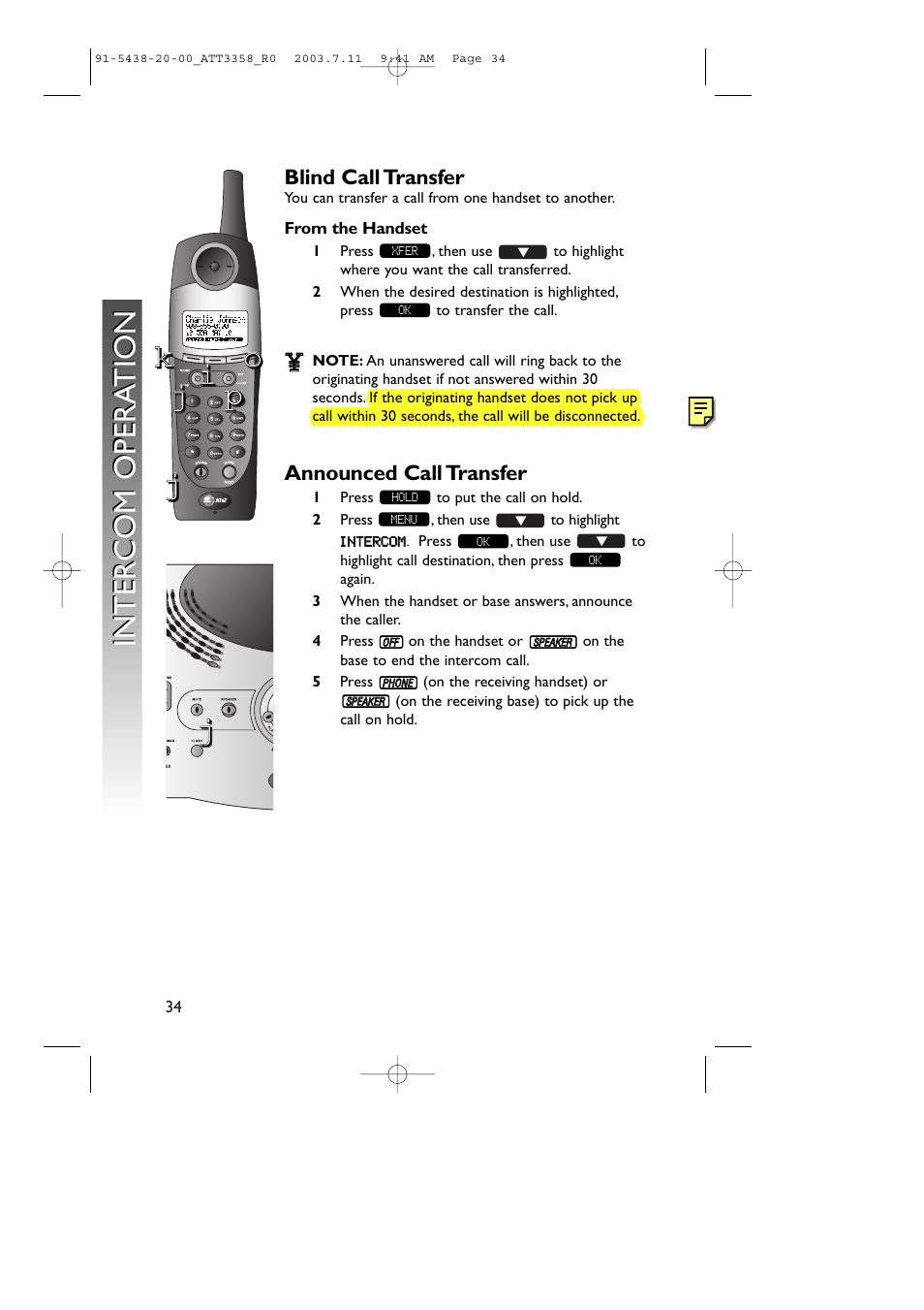 Jintercom opera tion intercom opera tion | AT&T 3358 User Manual | Page 37 / 72