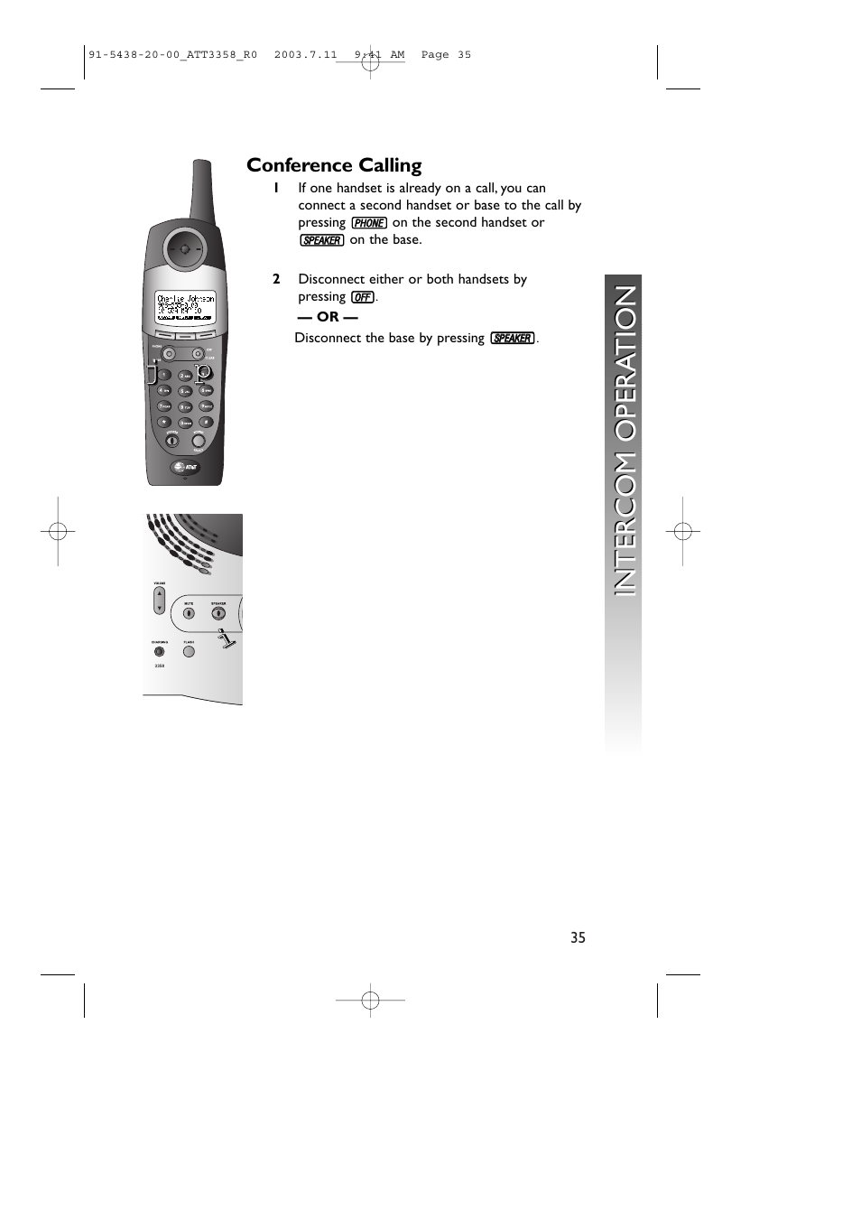Intercom opera tion intercom opera tion | AT&T 3358 User Manual | Page 38 / 72