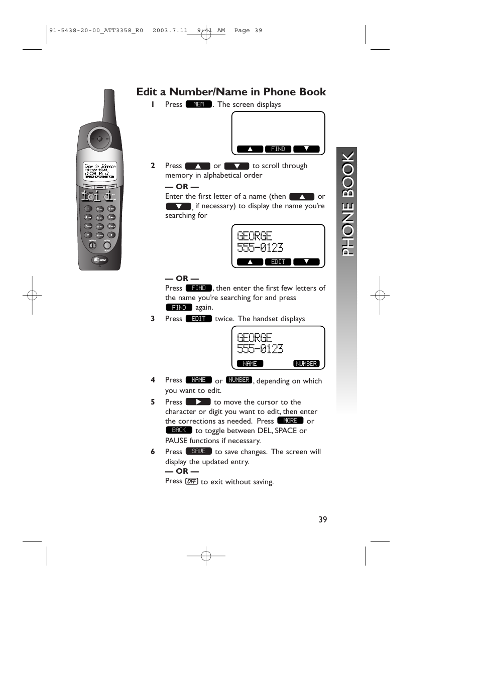 Phone book | AT&T 3358 User Manual | Page 42 / 72