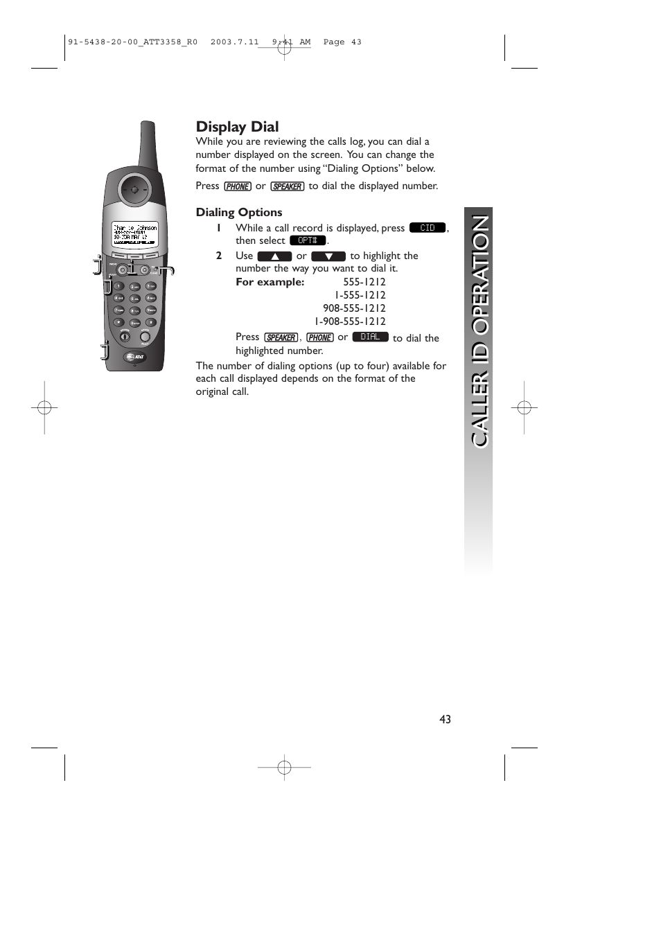 Jjj jj c aller id opera tion c aller id opera tion | AT&T 3358 User Manual | Page 46 / 72