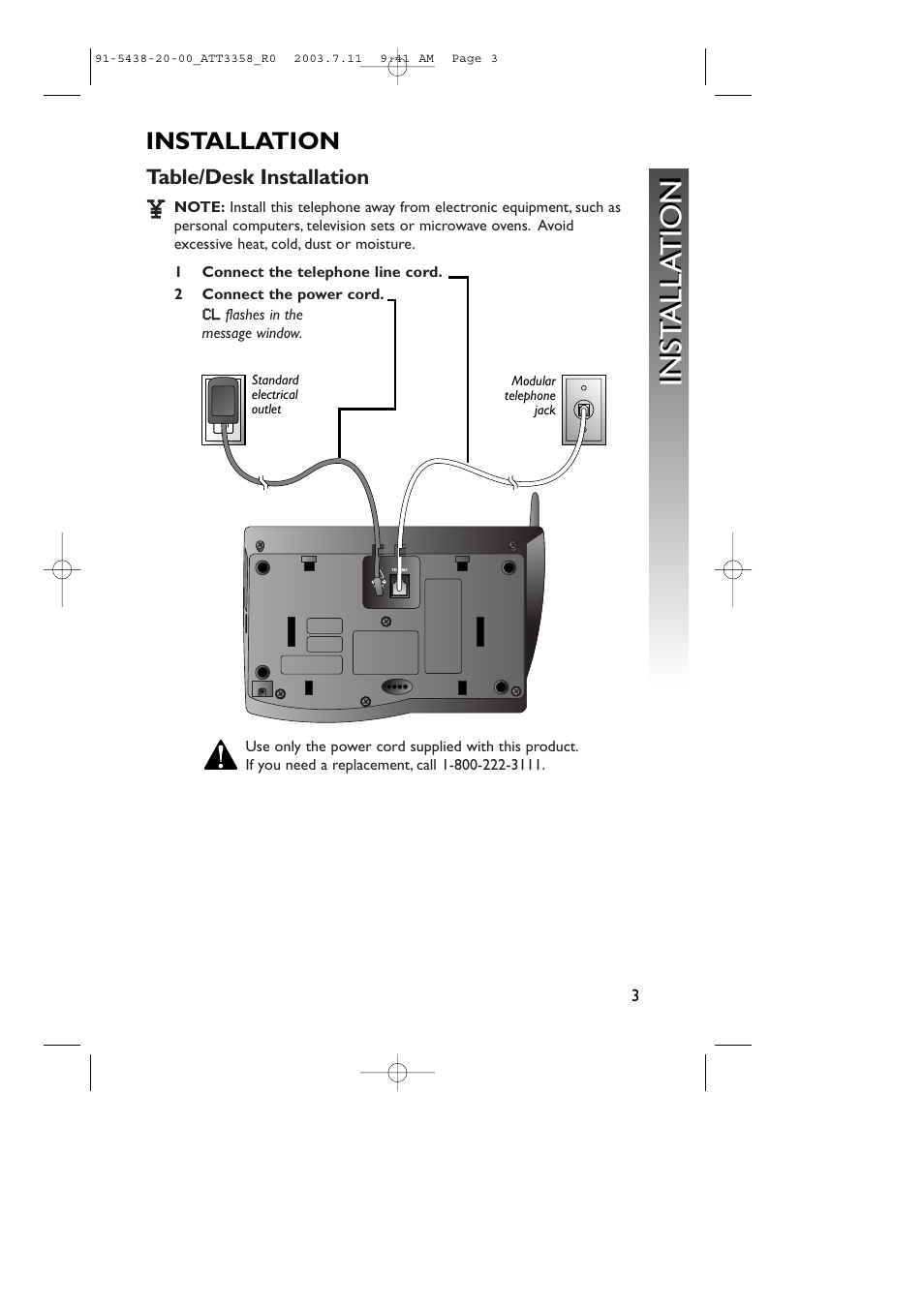 Inst alla tion inst alla tion, Installation | AT&T 3358 User Manual | Page 6 / 72