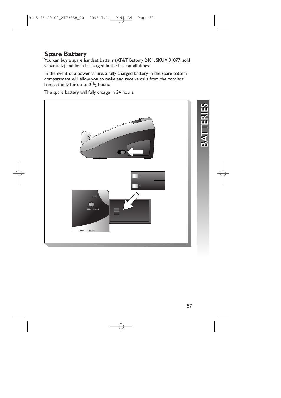 Ba tteries b a tteries | AT&T 3358 User Manual | Page 60 / 72