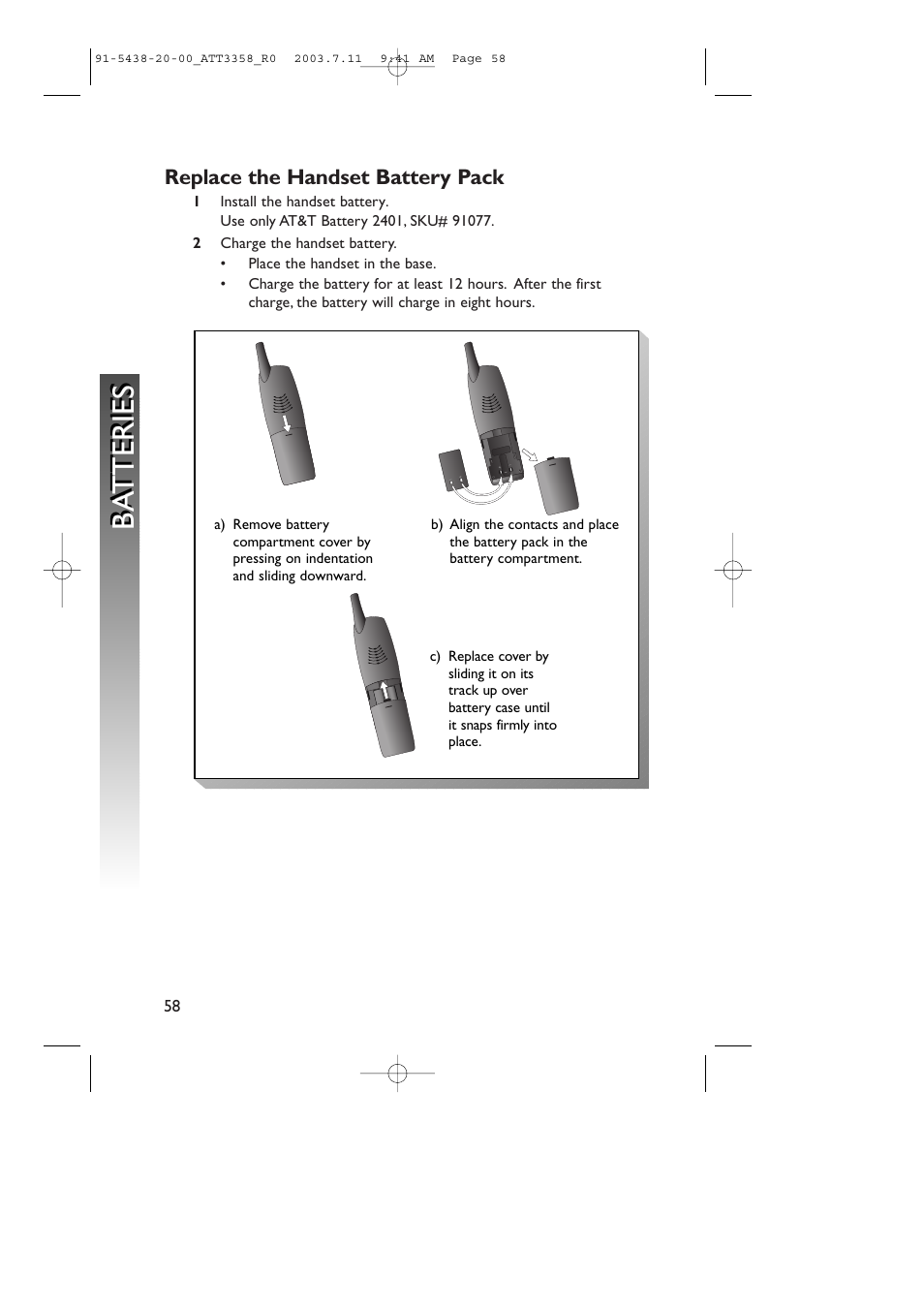 Ba tteries b a tteries | AT&T 3358 User Manual | Page 61 / 72