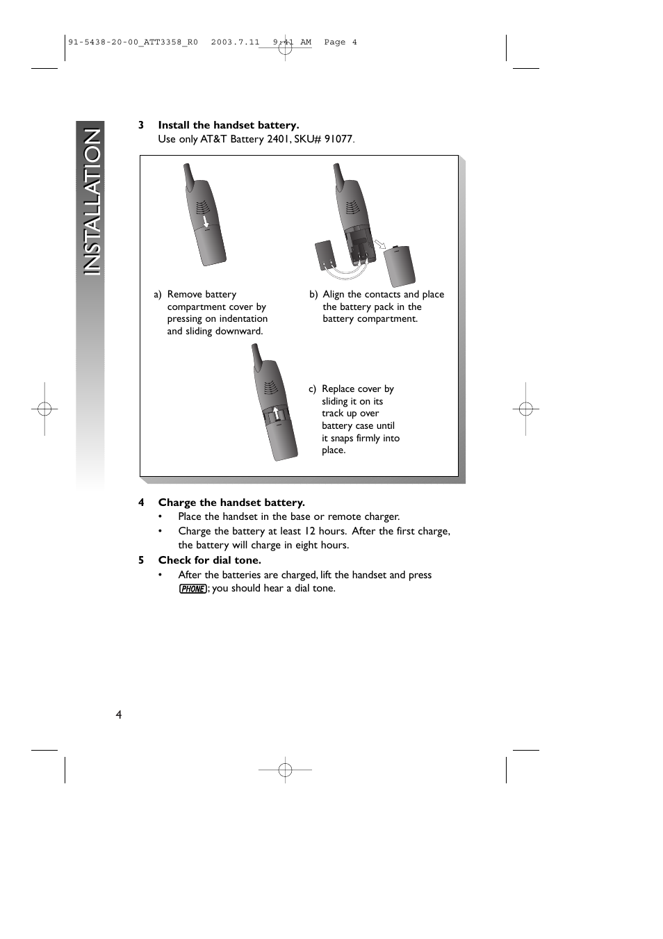 Inst alla tion inst alla tion | AT&T 3358 User Manual | Page 7 / 72