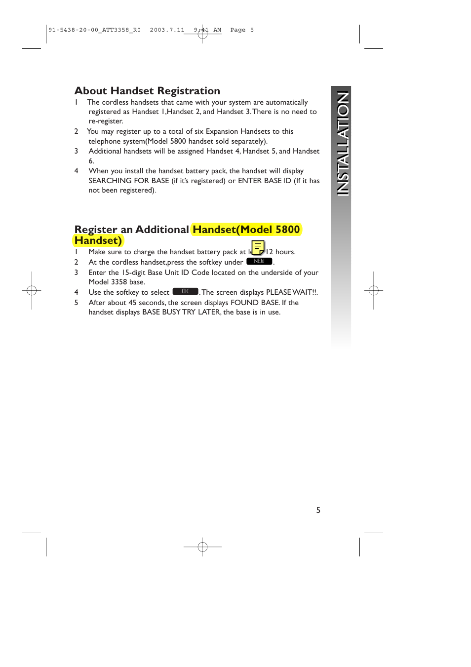 Inst alla tion inst alla tion | AT&T 3358 User Manual | Page 8 / 72