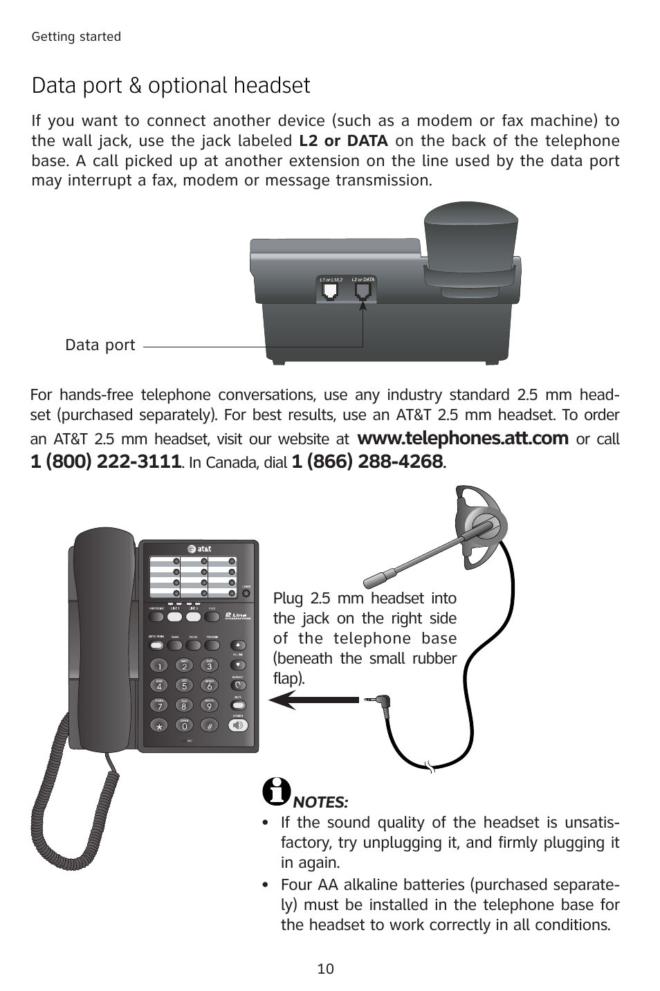 Data port & optional headset, Or call | AT&T 983 User Manual | Page 13 / 39