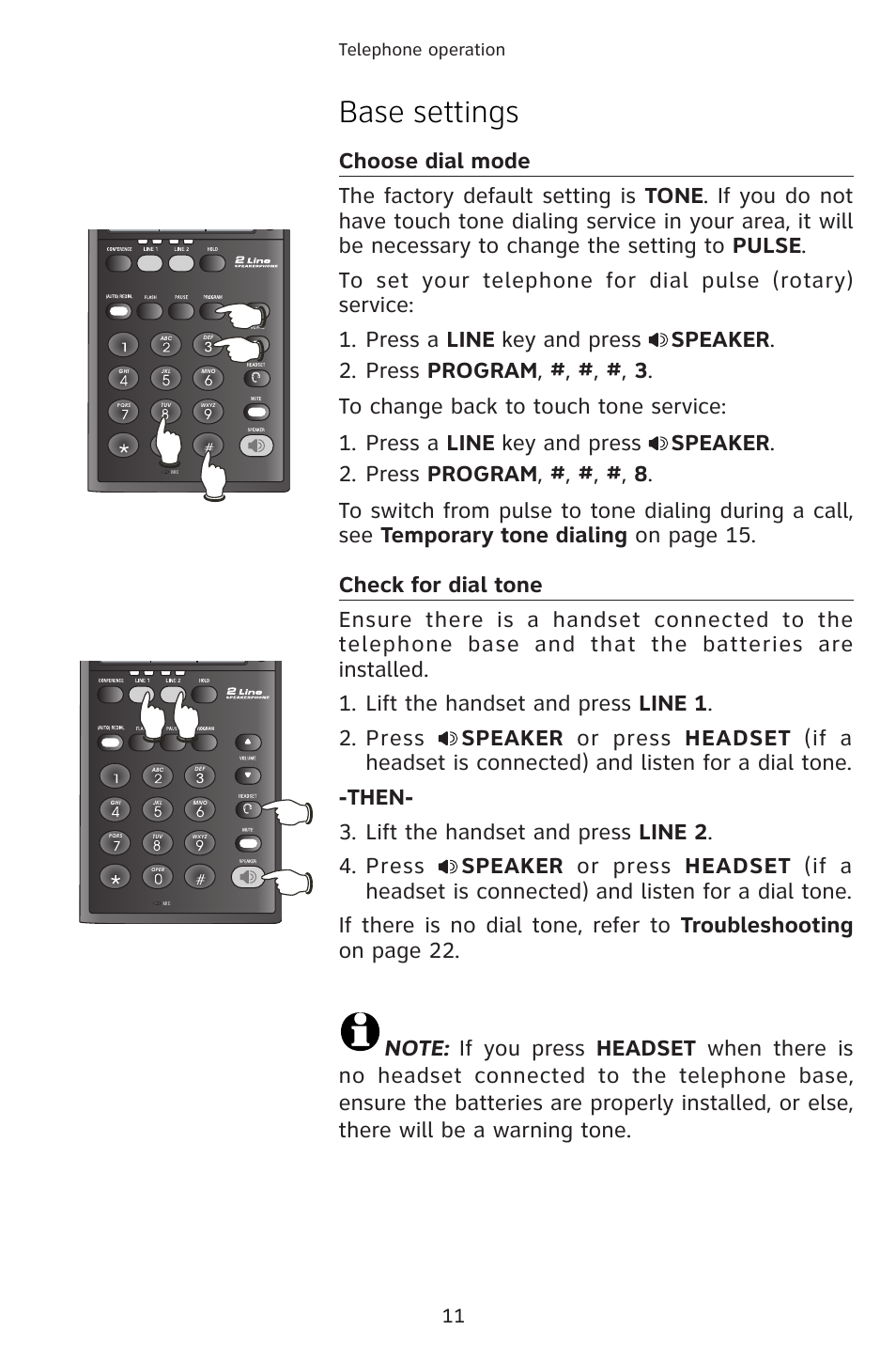Base settings | AT&T 983 User Manual | Page 14 / 39