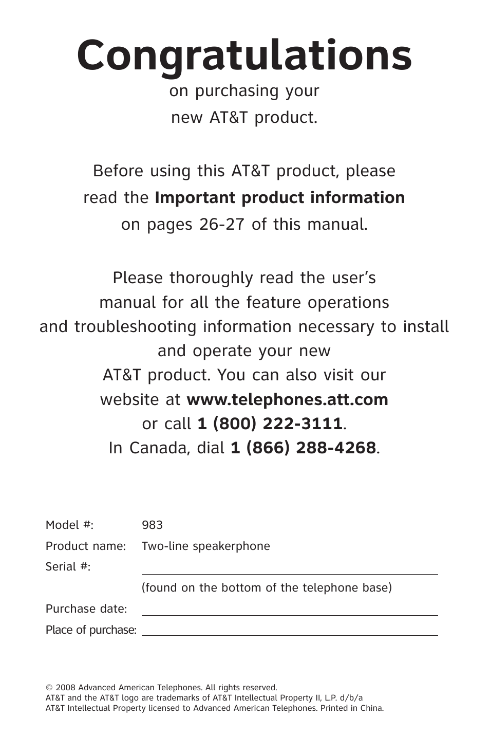 AT&T 983 User Manual | Page 2 / 39