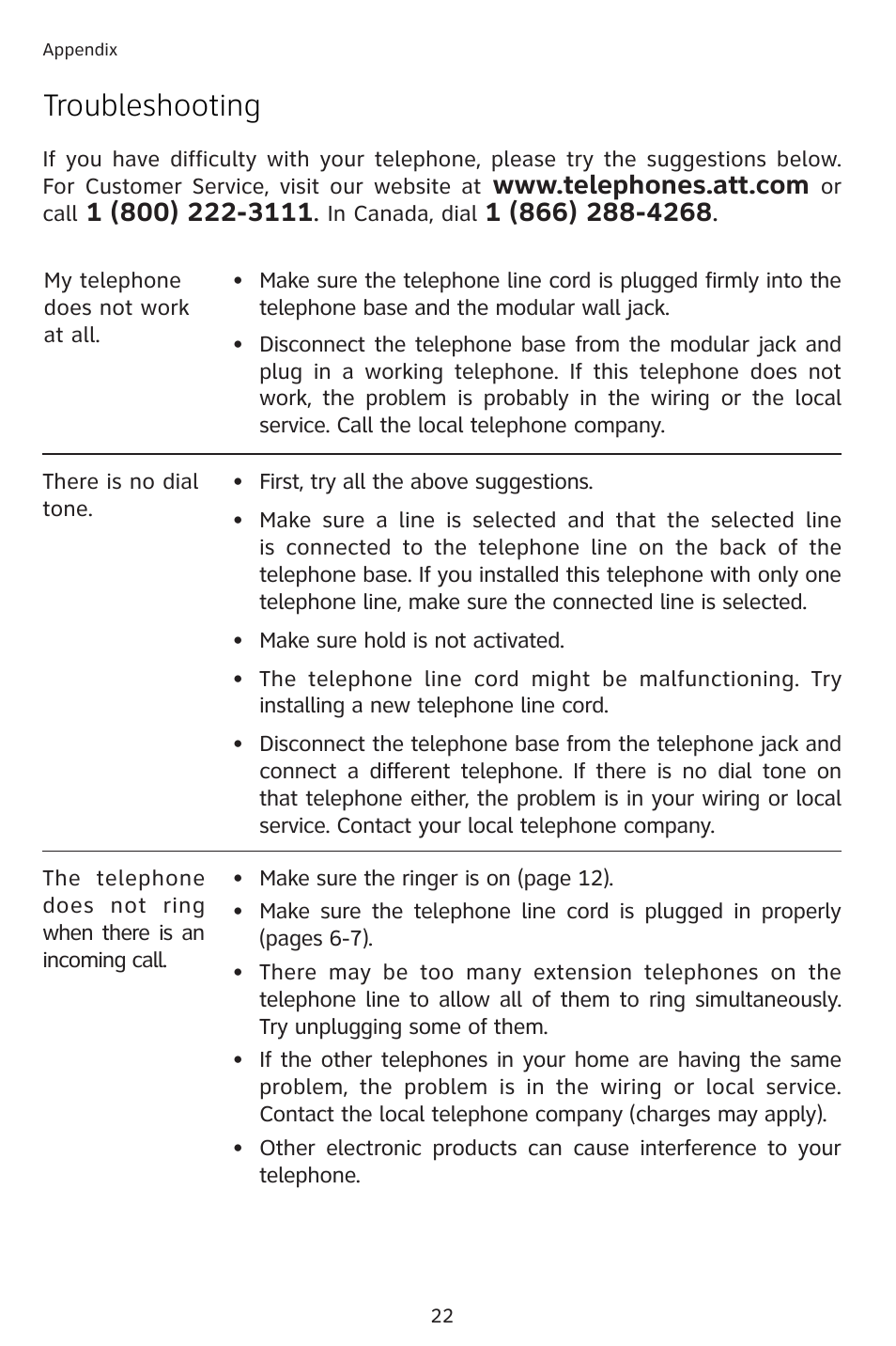 Troubleshooting | AT&T 983 User Manual | Page 25 / 39