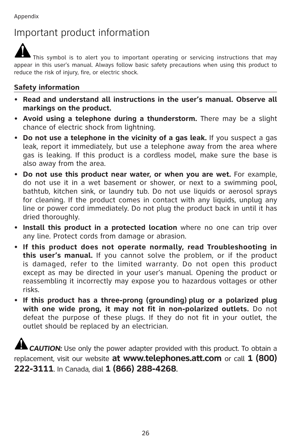 Important product information | AT&T 983 User Manual | Page 29 / 39