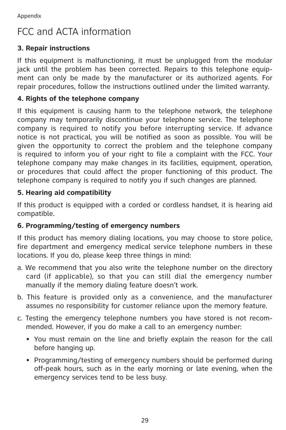 Fcc and acta information | AT&T 983 User Manual | Page 32 / 39