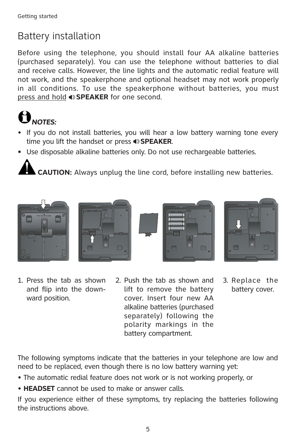 Battery installation | AT&T 983 User Manual | Page 8 / 39