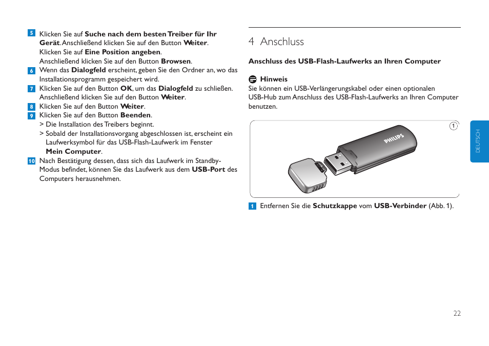 4 anschluss | Philips Clé USB User Manual | Page 22 / 98