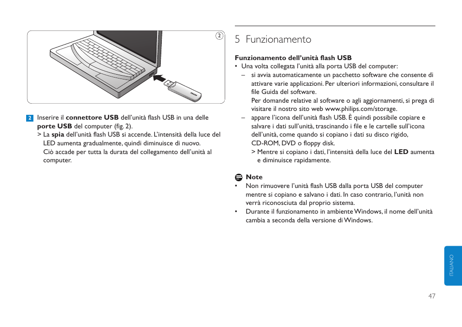 5 funzionamento | Philips Clé USB User Manual | Page 47 / 98