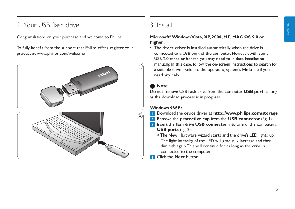 2 your usb flash drive, 3 install | Philips Clé USB User Manual | Page 5 / 98