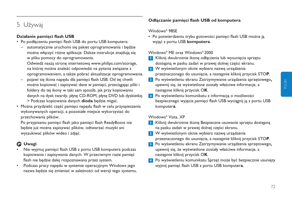 5 używaj | Philips Clé USB User Manual | Page 72 / 98