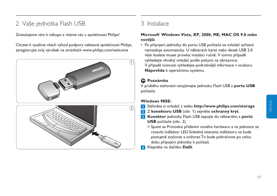 2 vaše jednotka flash usb, 3 instalace | Philips Clé USB User Manual | Page 77 / 98