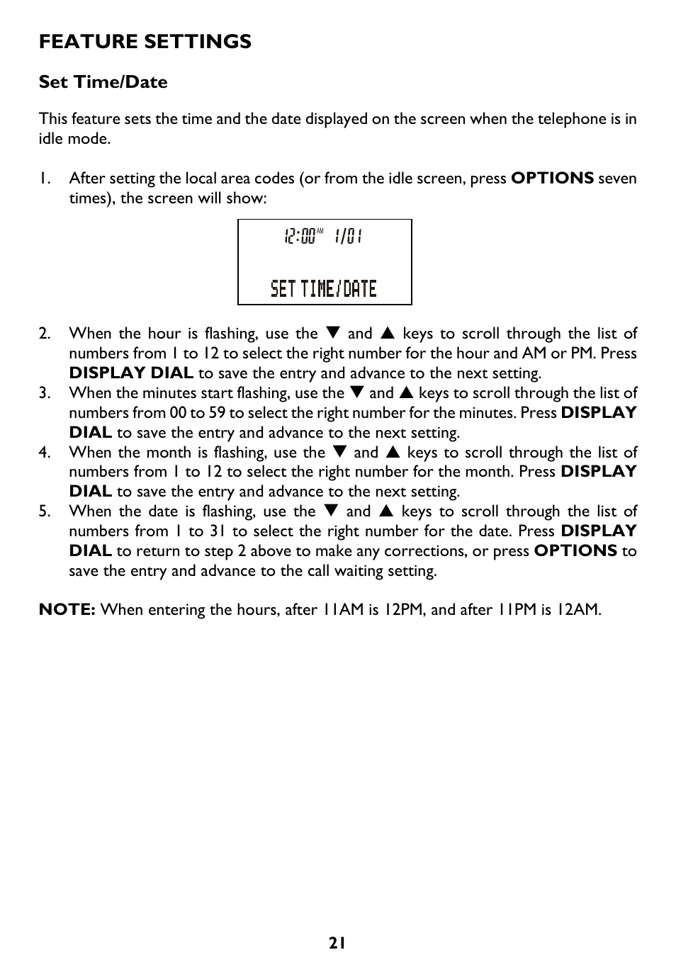 Set time/date, Feature settings | AT&T Trimline 265 User Manual | Page 24 / 36