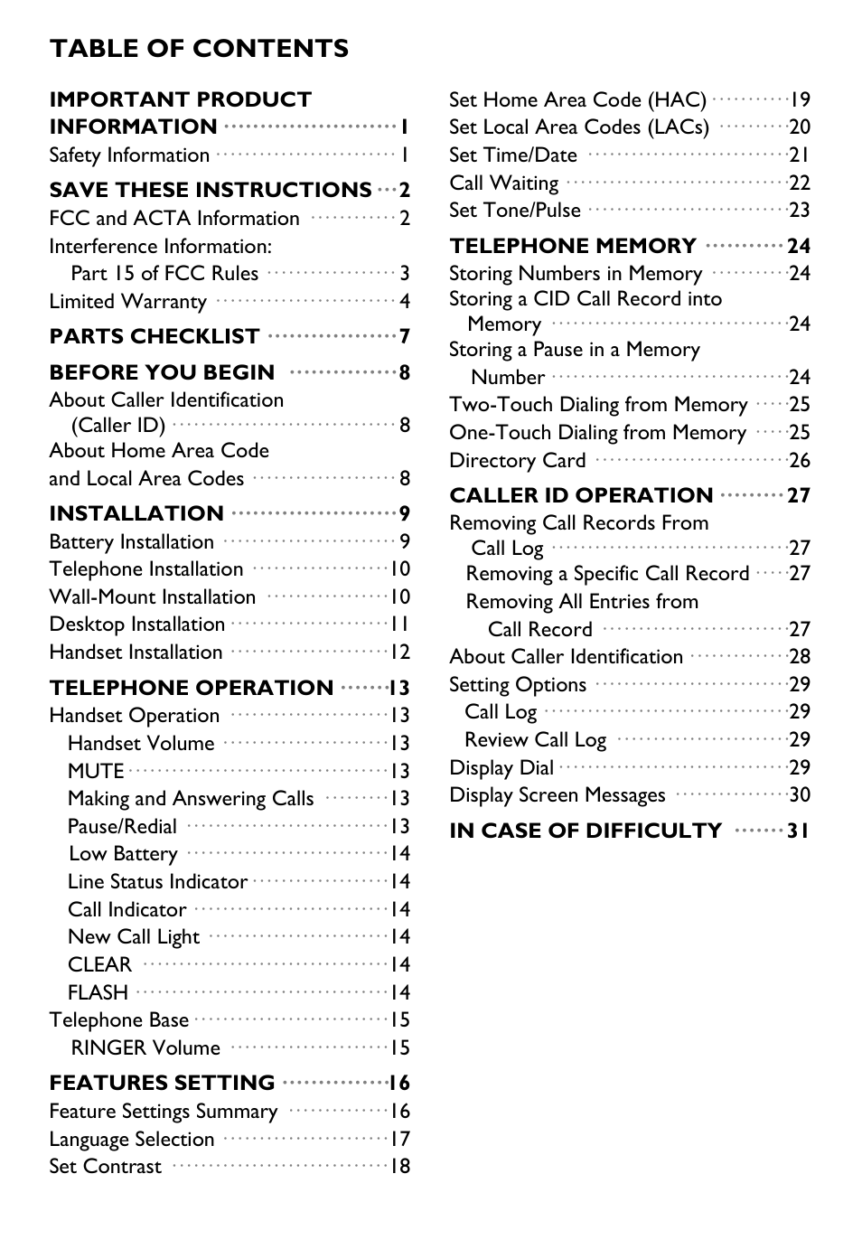 AT&T Trimline 265 User Manual | Page 3 / 36