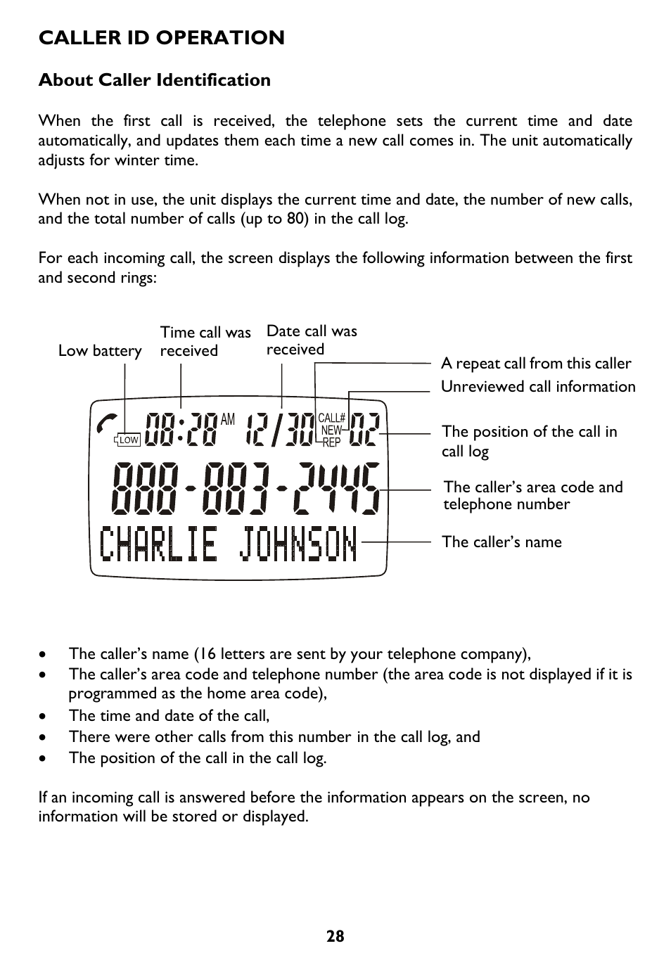 Caller id operation, About caller identification | AT&T Trimline 265 User Manual | Page 31 / 36