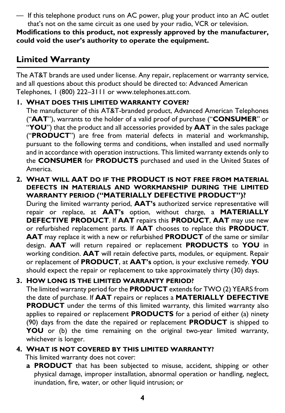 Limited warranty | AT&T Trimline 265 User Manual | Page 7 / 36