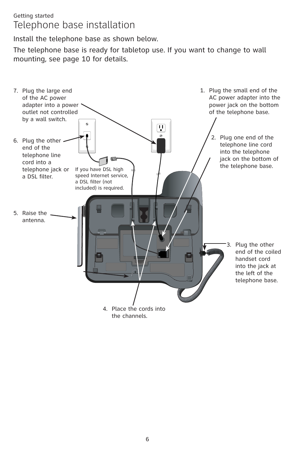 Telephone base installation | AT&T DECT CL84309 User Manual | Page 12 / 94