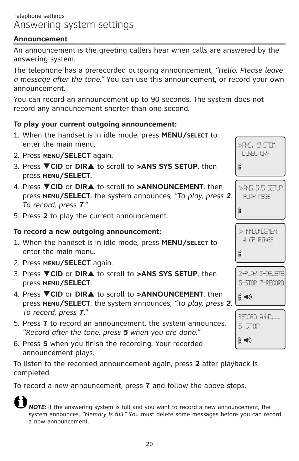 Answering system settings | AT&T DECT CL84309 User Manual | Page 26 / 94