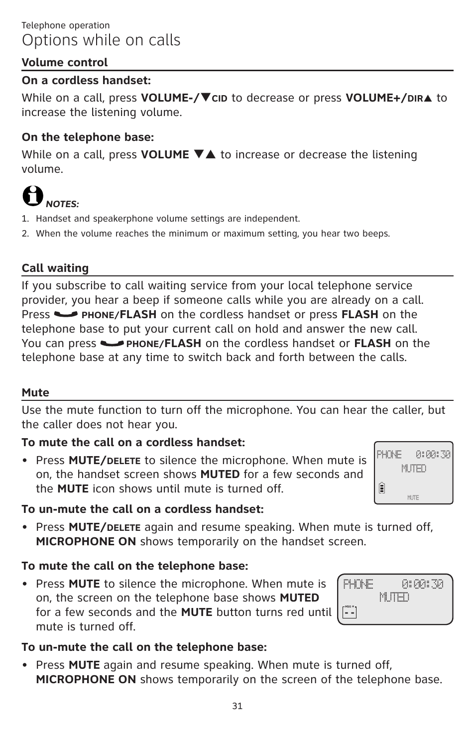 Options while on calls | AT&T DECT CL84309 User Manual | Page 37 / 94