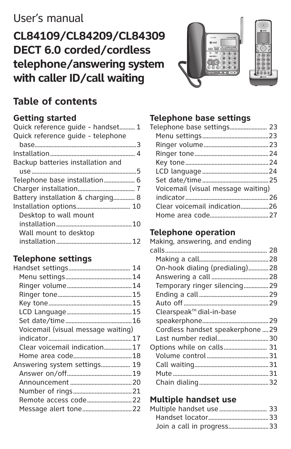 AT&T DECT CL84309 User Manual | Page 4 / 94