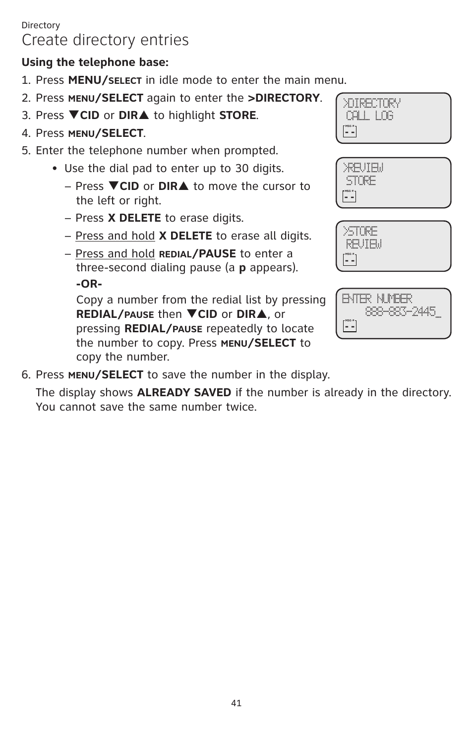 Create directory entries | AT&T DECT CL84309 User Manual | Page 47 / 94