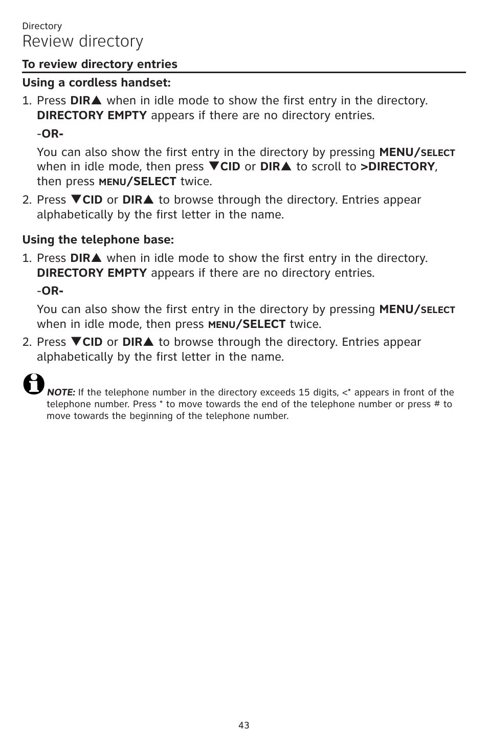 Review directory | AT&T DECT CL84309 User Manual | Page 49 / 94