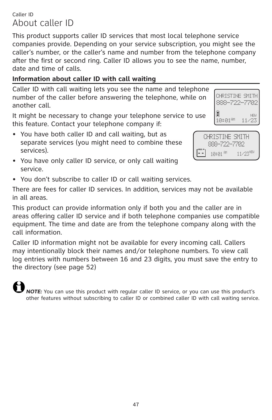 About caller id | AT&T DECT CL84309 User Manual | Page 53 / 94