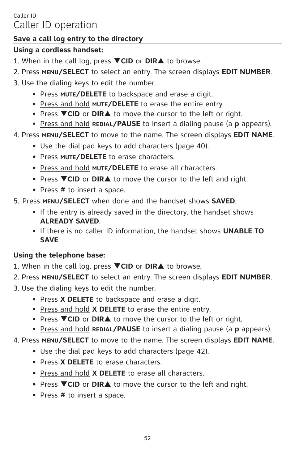 Caller id operation | AT&T DECT CL84309 User Manual | Page 58 / 94