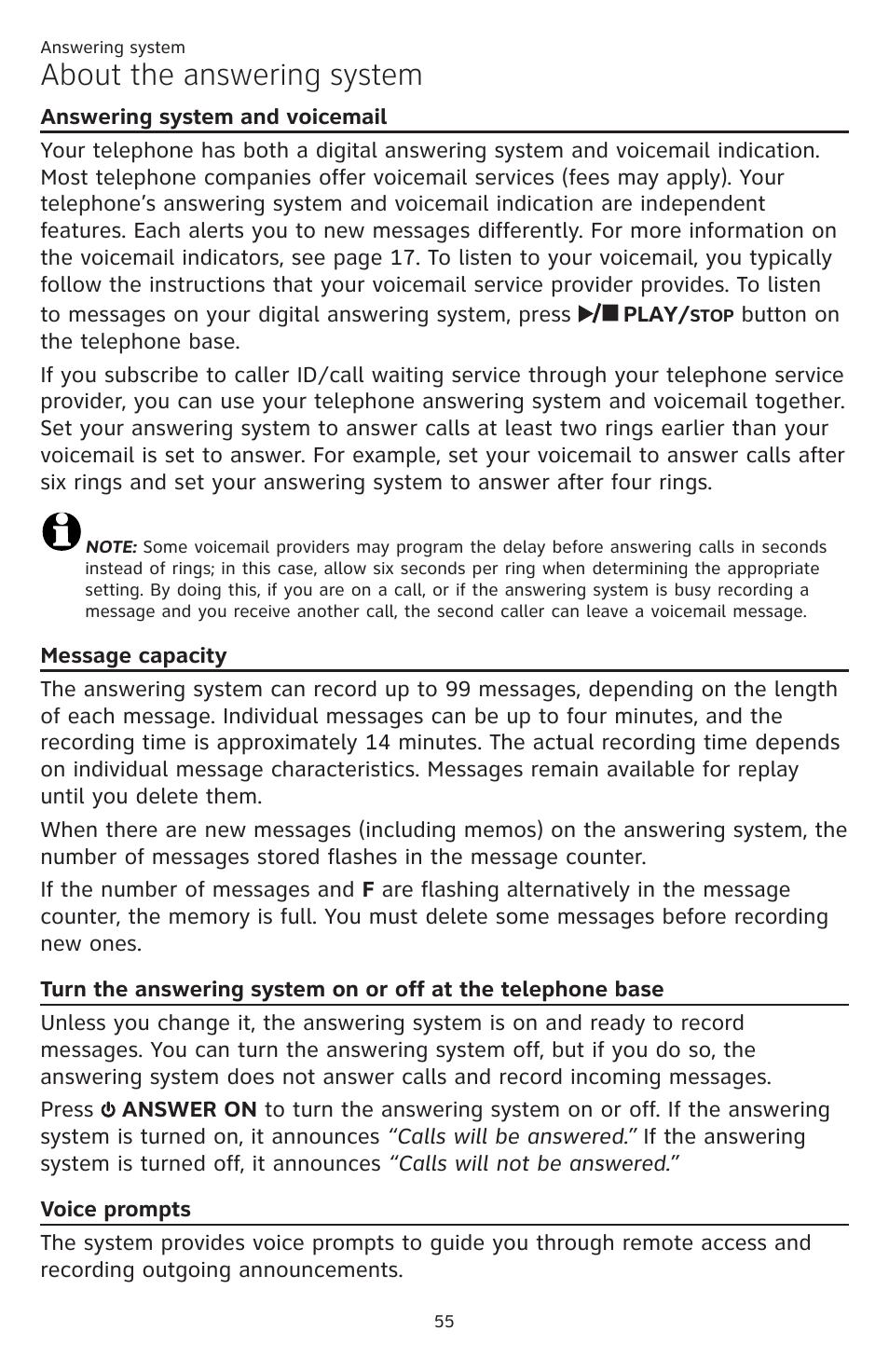 About the answering system | AT&T DECT CL84309 User Manual | Page 61 / 94