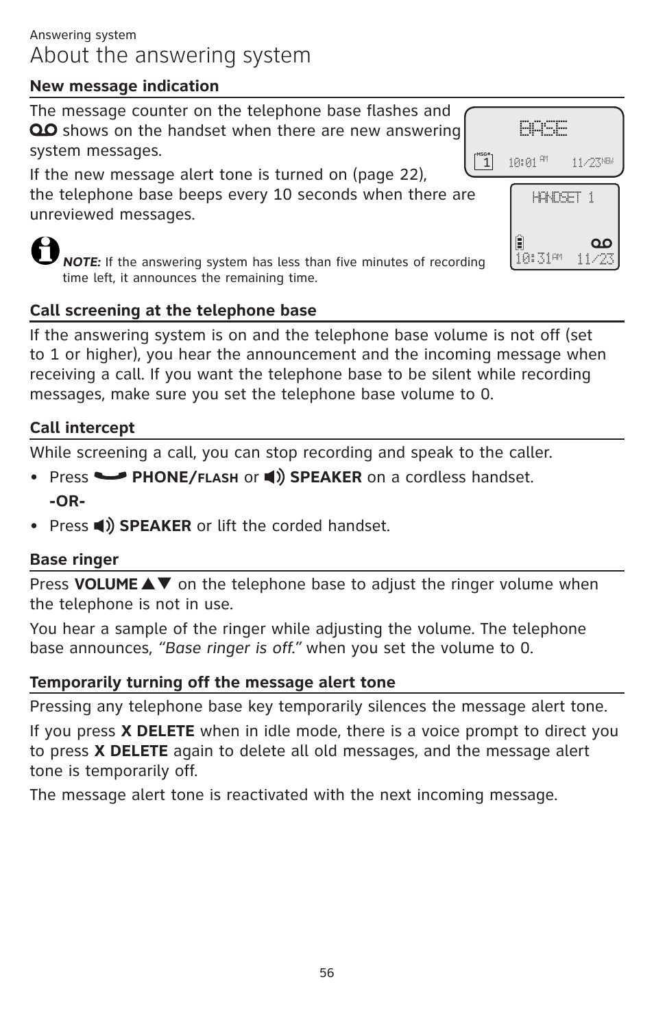 About the answering system | AT&T DECT CL84309 User Manual | Page 62 / 94