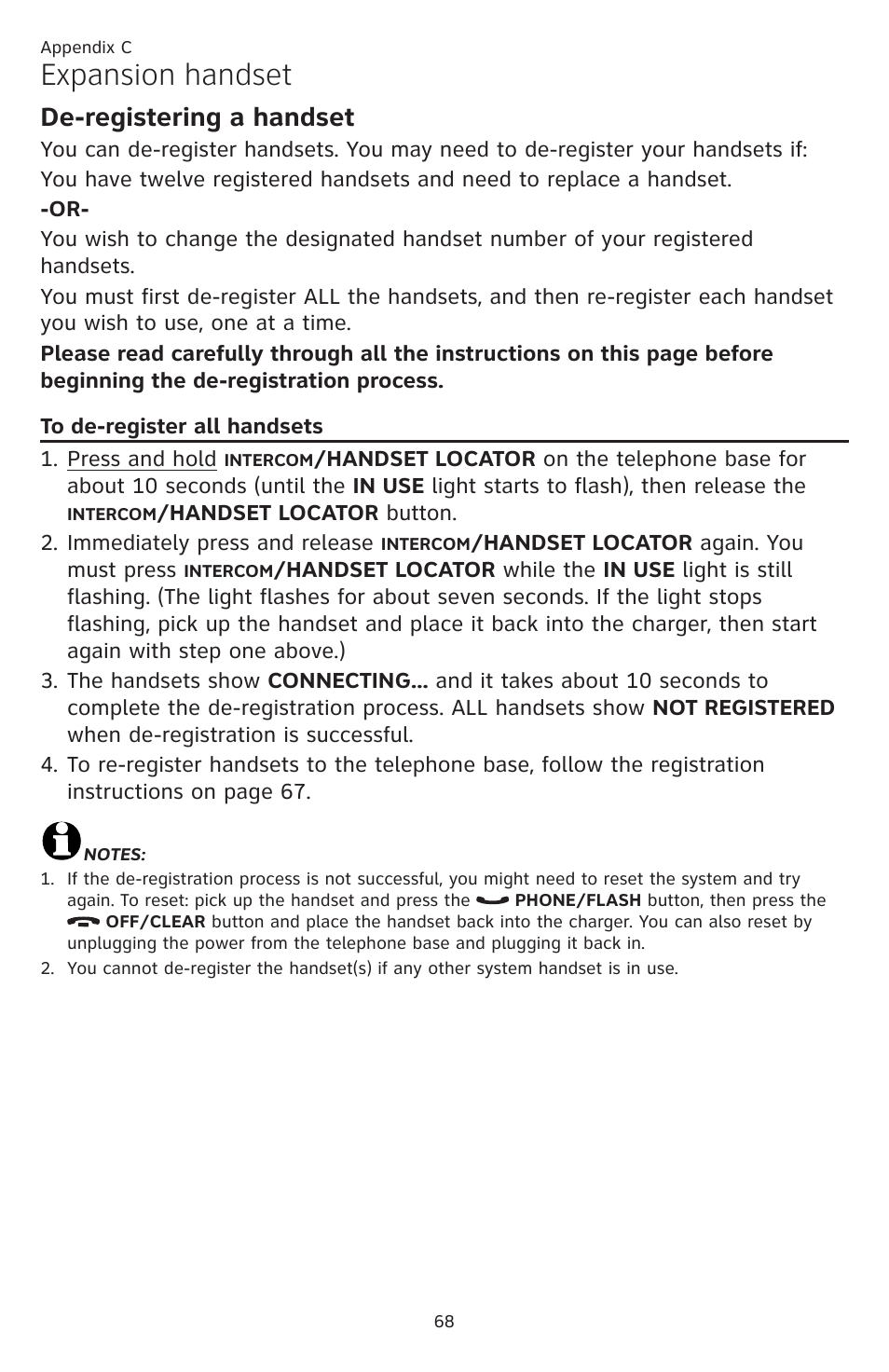 Expansion handset, De-registering a handset | AT&T DECT CL84309 User Manual | Page 74 / 94
