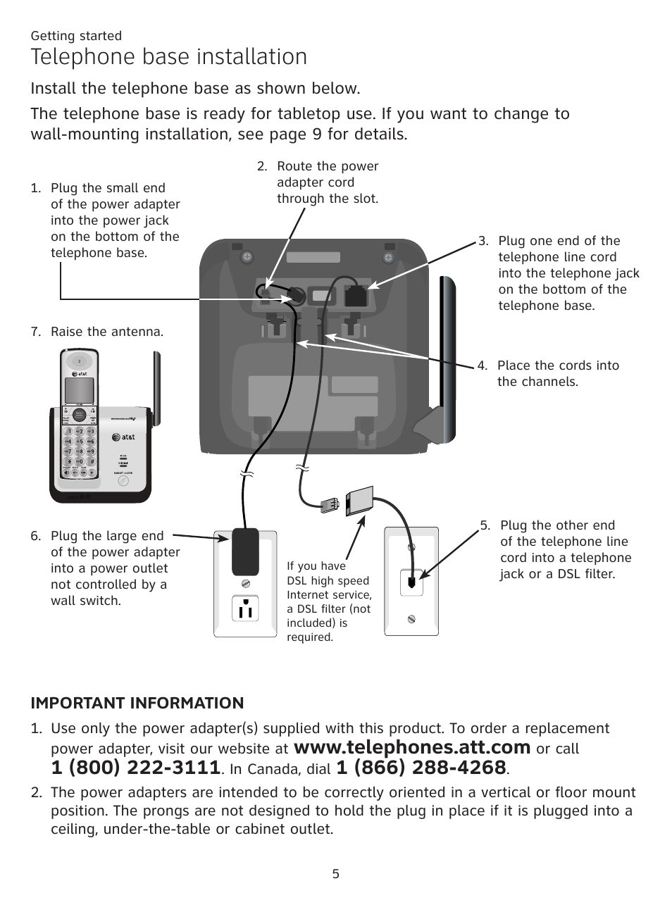 Telephone base installation | AT&T CL81219 User Manual | Page 10 / 66