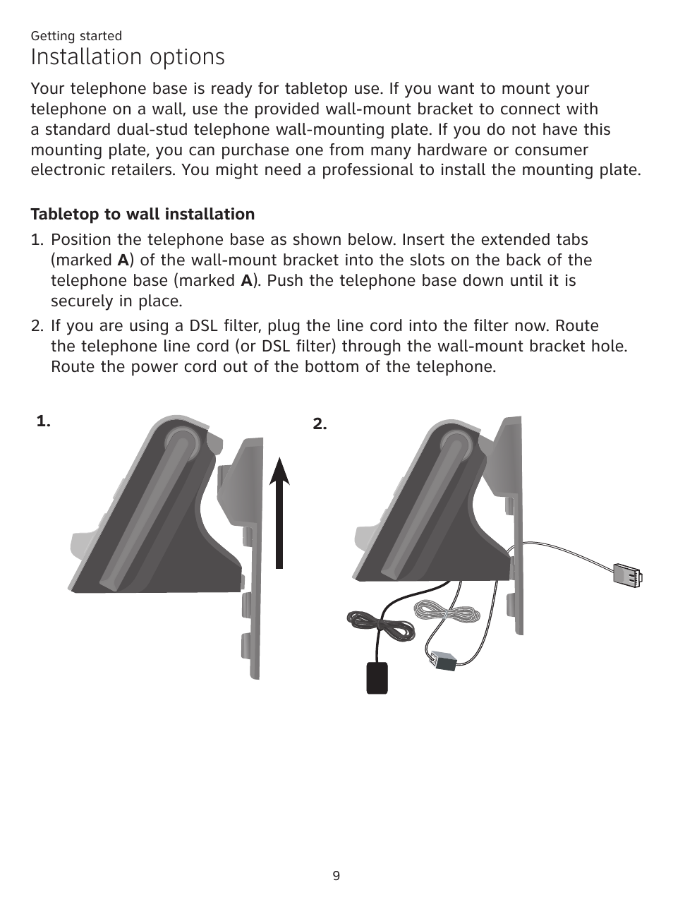 Wall installation, Installation options | AT&T CL81219 User Manual | Page 14 / 66