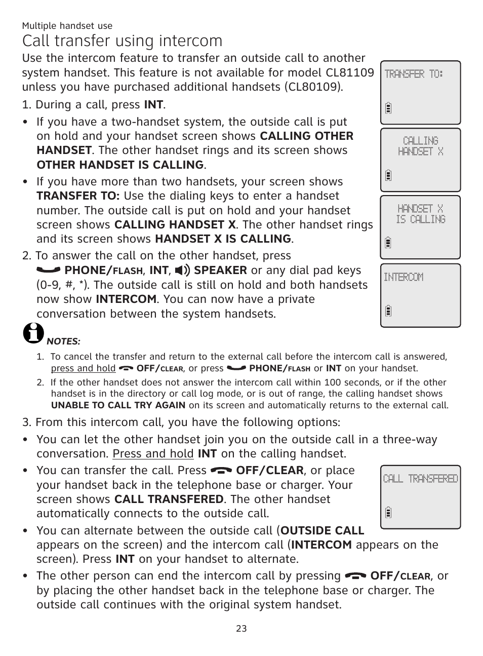 Call transfer using intercom | AT&T CL81219 User Manual | Page 28 / 66